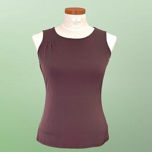 Worthington Brown Pleat-Neck Sleeveless Stretch Knit Shell SzS